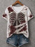Women's Halloween  Skeleton Print Short-sleeved T-shirt