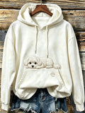 Women's Cute Peeking Maltese Dog & Paws Print Cozy Hoodie