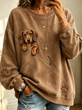 Women's Cute Peeking Dachshund & Paw Printed Casual Sweatshirt