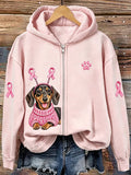 Women's Cute Dog Pattern Printed Casual Zip-Up Hoodie