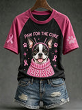 Women's breast cancer theme cute dog pattern printed casual short-sleeve T-shirt