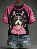 Women's breast cancer theme cute dog pattern printed casual short-sleeve T-shirt