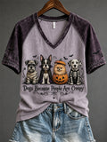 Women's Dogs Because People Are Creepy Halloween Dogs Print short-sleeved T-shirt