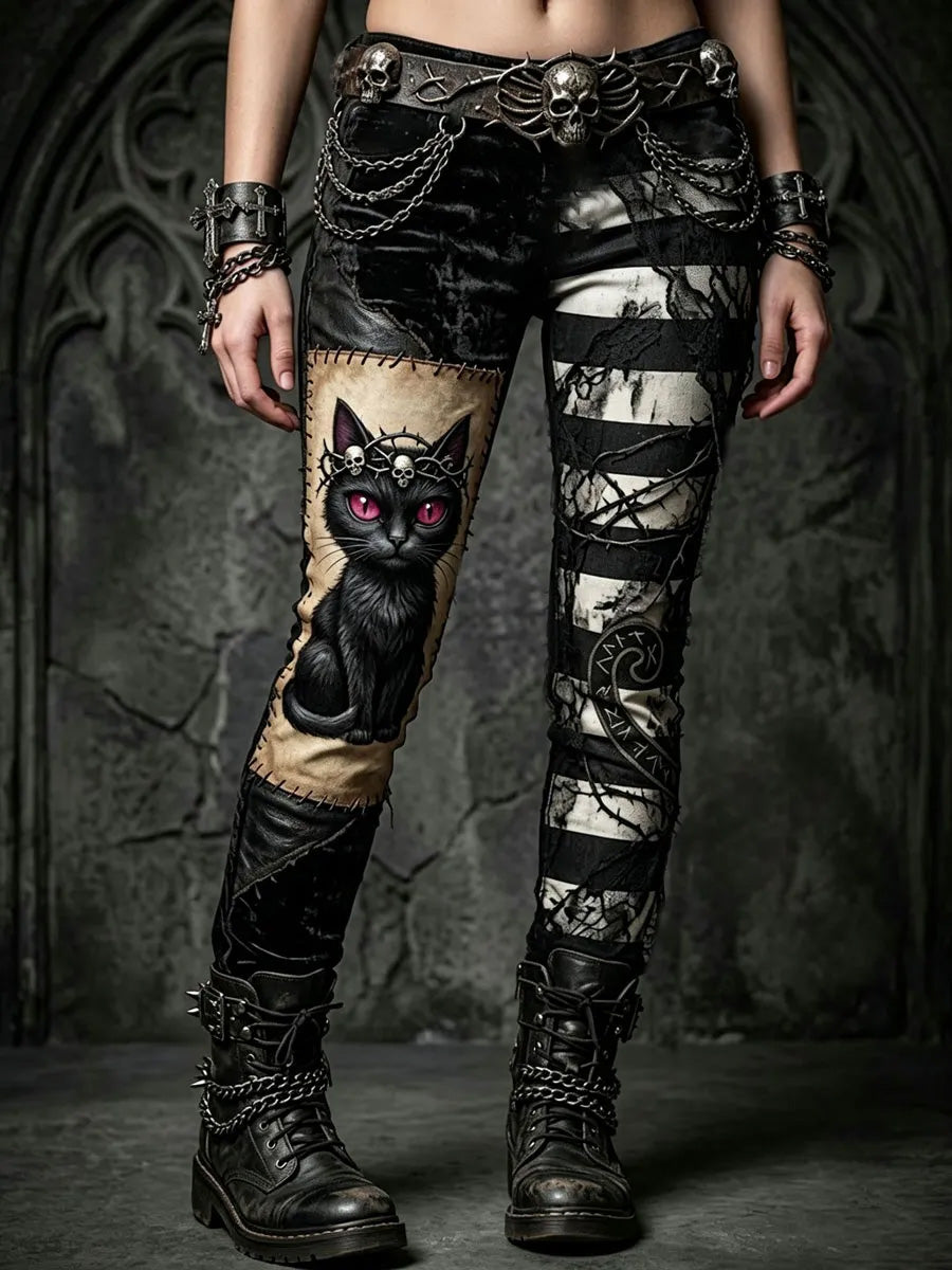 Women’s Halloween Black Cat Print bottoms