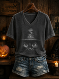 Women's Halloween Cat Short-sleeved T-shirt