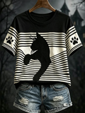 Women's Halloween Cat Short-sleeved T-shirt