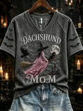 Women's Halloween Witch Dachshund Mom Print short-sleeved T-shirt
