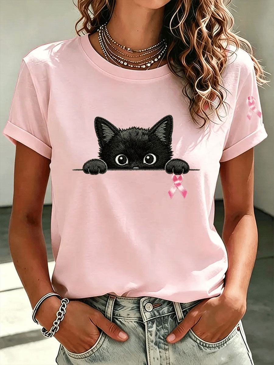 Women's Breast Cancer Awareness Print Short-sleeved T-shirt
