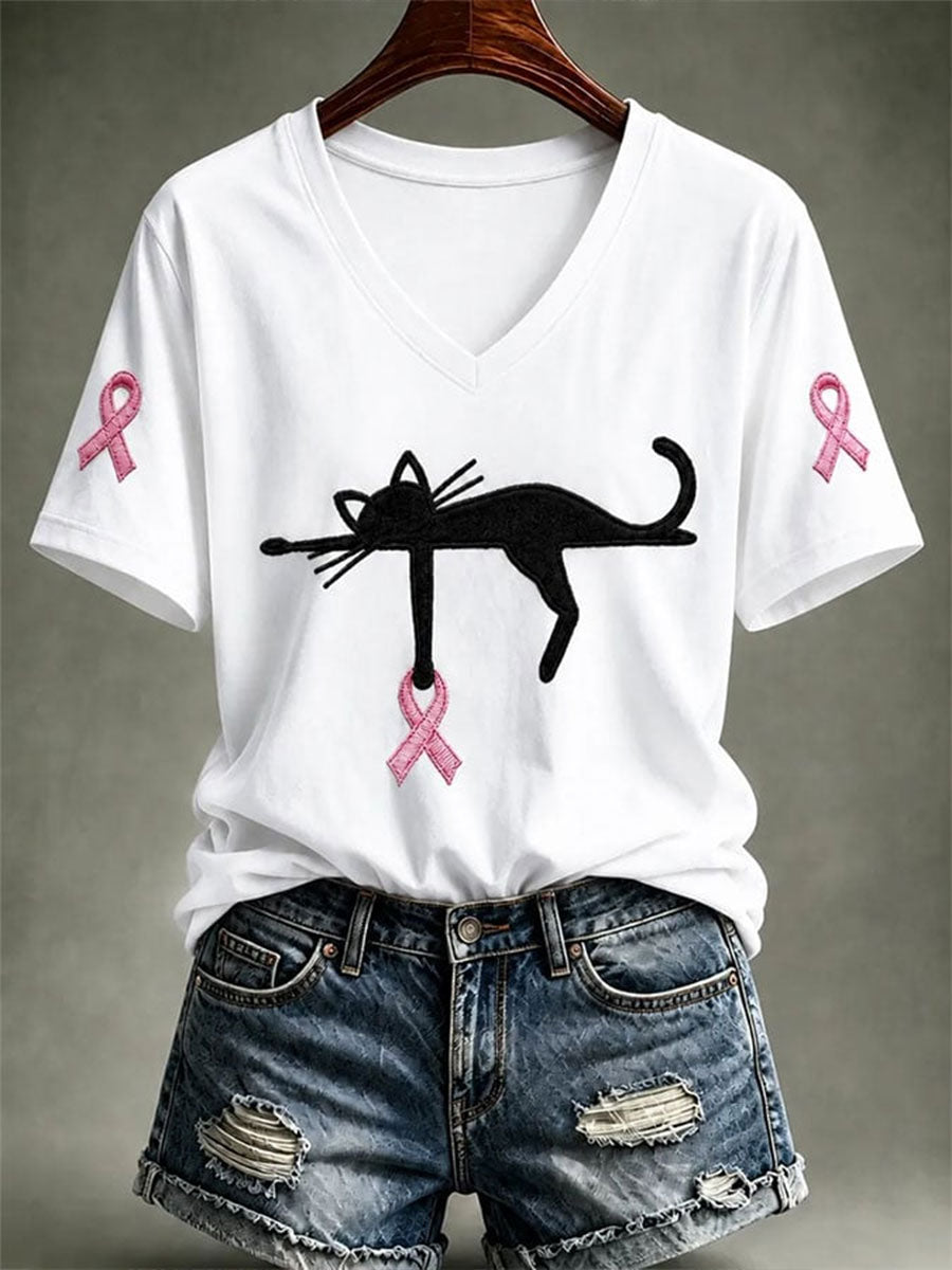 Women's Breast Cancer Awareness Print Short-sleeved T-shirt