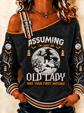 Women's Halloween Witch Assuming I'm Just An Old Lady Was Your First Mistake Witch Casual Off-Shoulder Sweatshirt