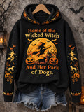 Women's Funny Halloween Home Of The Wicked Witch And Her Pack Of Dogs Print Casual Hoodie