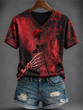 Women's Halloween Printed V-neck T-shirt