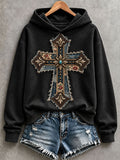 Women's Patchwork Art Cross Hoodie