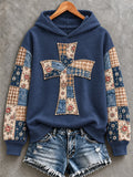 Women's Floral Cross Faith Patchwork Print Casual Sweatshirt