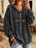Women's Christian Cross Print Casual Hooded Sweatshirt