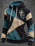 Women's Retro Color Block Patchwork Jesus Loves Me Cross Print Hoodie